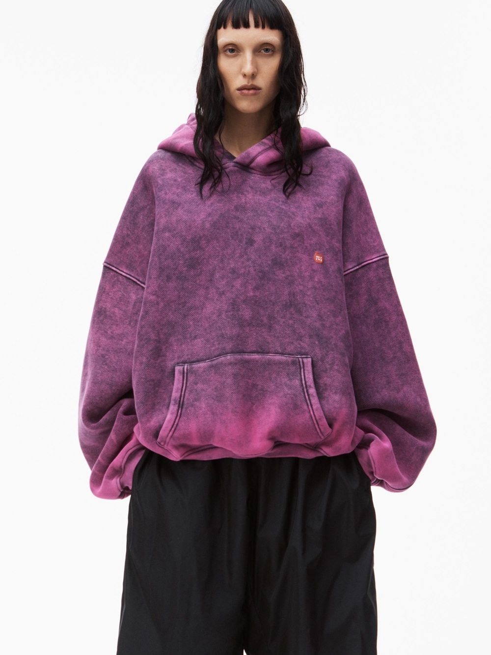 Alexander Wang Puff Logo Hoodie in Acid Wash Essential Terry (Candy Pink), sz M
